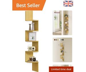 Elegant 5-Tier Corner Shelf in Natural Oak - Space-Saving Floating Design