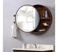 Elegant 50cm Walnut Round Bathroom Mirror - Waterproof Wall-Mounted Storage Cabinet for Stylish nization & Essential Bathroom Decor
