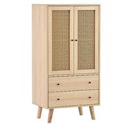 Elegant 60cm Oak Credenza with Rattan Doors and Drawers - Stylish Storage Solution for Living Room, Dining Room, or Entryway - Modern Home Furniture Accent
