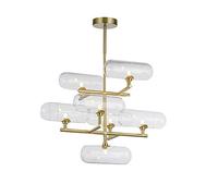 Elegant 7-Light Modern Pendant Chandelier - Transparent Glass Shade Ceiling Fixture for Kitchen Island, Bedroom, Hallway, Bar, Living Room - Stylish Gold Design Lighting