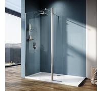 ELEGANT 700 Walk in Shower Enclosure 8mm Easy Clean Safety Glass with 300mm Flipper Panel, Shower Cubicles Wet Room Shower Screen Bath Screen with Two 8mm Glass Shelves