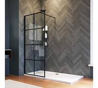 ELEGANT 700mm Shower Screen Wet Room Walkin Shower Enclosure with Tray 1200x760mm 8mm Safety Glass Shower Panel and Bases Frameless Stain Black Grid Painted Shower Cubicle for Bath