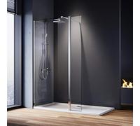 ELEGANT 700mm Wet Room Shower Screen Panel 8mm Easy Clean Glass Walk in Shower Enclosure with 300mm Flipper Panel