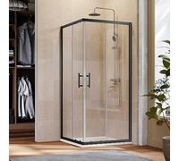 ELEGANT 760 x 760 mm Black Corner Entry Shower Enclosure 6mm Extra Toughened Safety Glass Sliding Shower Door Screen Panel