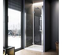ELEGANT 760mm Bifold Shower Enclosure Frameless Bathroom Shower Doors 6mm Safety Bi-Fold Glass, Wetroom Shower Cubicles Reversible Folding Shower Door