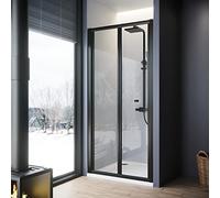 ELEGANT 760mm Black Bi Fold Shower Enclosure Inwards Opening, Space Saving | Tempered Safety Glass, Black Aluminium Shower Door, Easy to Clean, 20mm Wall Adjustment For Both Side