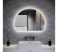 ELEGANT 800 x 600mm LED Bathroom Mirror with Lights, Half Circle Wall Mounted Vanity Mirror Backlit Mirrors with 3 Color Lights, Dimmable, Demister Pad, Touch Control & Memory Function, IP44