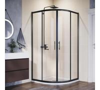 ELEGANT 800 x 800 mm Black Framed Offset Quadrant Shower Enclosure 6mm Tempered Sliding Glass Cubicle Door with Tray + Waste