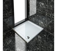 ELEGANT 800 x 800 x 40 mm Stone Shower Tray for Shower Enclosure Cubicle + Waste Trap
