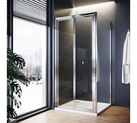 ELEGANT 800 x 800mm New Bifold Shower Enclosure with Magnetic Reversible Folding Shower Cubicle Door with Stone Tray + Waste Set - Easy to Install