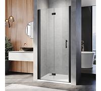 ELEGANT 800mm Black Bifold Shower Enclosure Frameless Bathroom Shower Doors 6mm Safety Bi-Fold Glass, Wetroom Shower Cubicles Reversible Folding Shower Door