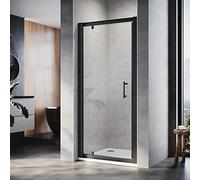ELEGANT 800mm Black Pivot Hinge Shower Enclosure 6mm Glass Reversible Cubicle Door