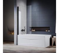 ELEGANT 800mm Pivot Black Over Bath Shower Screen Door Safety Tempered Toughened Glass Panel Bathroom Bath Screens - Easy Install