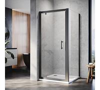 ELEGANT 800x900mm Black Pivot Shower Enclosure Reversible Screen Panel with 6mm Glass Door Shower Cubicle