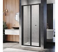 ELEGANT 860mm Black Bi-Fold Shower Door Enclosure Glass Reversible Folding Cubicle