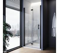 ELEGANT 860mm Black Bifold Shower Enclosure Frameless Bathroom Shower Doors 6mm Safety Bi-Fold Glass for Wetroom Shower Cubicles Reversible Folding Shower Door