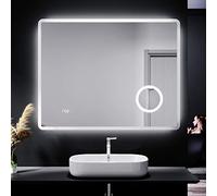 ELEGANT 900 x 700mm LED Illuminated Bathroom Mirror with Shaver Socket and 3x Magnifying Demister Pad Wall Mounted Infrared Sensor Smart Time Bathroom Vanity Mirror