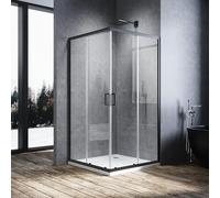 ELEGANT 900 x 900 mm Black Sliding Corner Entry Shower Enclosure 6mm Toughened Glass Bathroom Smooth Screen Panel Reversible Shower Cubicle