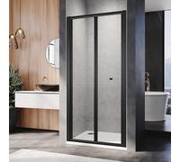 ELEGANT 900mm Black Bi-Fold Shower Door Enclosure with Magnetic Stripe Glass Reversible Folding Cubicle for Shower Room and Restroom