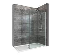 ELEGANT 900mm Walk in Shower Screen Panel 8mm Easy Clean Glass Wetroom Shower Enclosure 300mm Flipper Panel + 1700x800mm Shower Tray + Waste