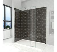 ELEGANT 900mm Walk in Wet Room Shower Screen Panel 6mm Safety Tempered Glass with 300mm Flipper Panel + Aluminium Support Bar Modern Framless Shower Door