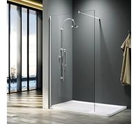 ELEGANT 900mm Wet Room Shower Enclosure Easy Clean Screen Panel with 800x1400mm Walk in Stone Shower Tray and Waste