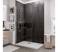 ELEGANT 900mm Wet Room Shower Enclosure Tempered Safety Glass Screen Panel with 800x1400mm Walk in Stone Shower Tray and Waste