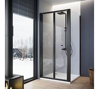 ELEGANT 900x760mm Black Bi Fold Shower Enclosure Space Saving | Tempered Safety Glass, Black Aluminium Shower Door, Save Space, Easy to Clean