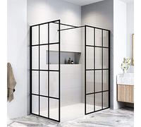 ELEGANT 900x900mm Black Walkin Shower Screen 8mm Safety Shower Glass Door for Bath WetRoom Reversible Shower Glass Panel Matte Black Grid Walkin Shower Enclosure Cubicle