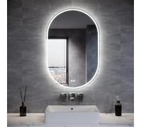 ELEGANT 90x60cm Oval Bathroom Mirror with LED Lights, Wall Mounted Bathroom Backlit Mirror with Shaver Socket, 3 Colors Dimmable Light, Touch Switch & Memory Function, Demister Bathroom Mirrors, IP44