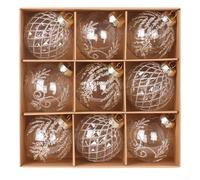Elegant 9PCS Transparent PET Christmas Ball Set 8cm Pale Gold White Red Green Holiday Tree Ornaments Home Office Decor(beige)