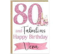 Elegant A5 Pink Champagne Birthday Cards 30th 40th 50th 60th 70th 80th 90th & Fabulous! Custom Own Name Champagne Style Happy Birthday Milestone Card (80th)