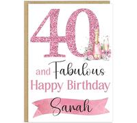 Elegant A5 Pink Champagne Birthday Cards 30th 40th 50th 60th 70th 80th 90th & Fabulous! Custom Own Name Champagne Style Happy Birthday Milestone Card (40th)