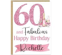 Elegant A5 Pink Champagne Birthday Cards 30th 40th 50th 60th 70th 80th 90th & Fabulous! Custom Own Name Champagne Style Happy Birthday Milestone Card (60th)