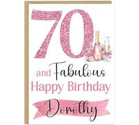 Elegant A5 Pink Champagne Birthday Cards 30th 40th 50th 60th 70th 80th 90th & Fabulous! Custom Own Name Champagne Style Happy Birthday Milestone Card (70th)
