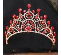 Elegant AB Crystal Opal Tiara Crown Women Girls Wedding Party Luxury Rhinestone Crown Hair Dress Jewelry gold red