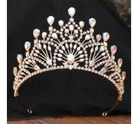 Elegant AB Crystal Opal Tiara Crown Women Girls Wedding Party Luxury Rhinestone Crown Hair Dress Jewelry gold AB