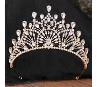 Elegant AB Crystal Opal Tiara Crown Women Girls Wedding Party Luxury Rhinestone Crown Hair Dress Jewelry gold