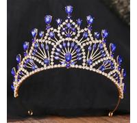 Elegant AB Crystal Opal Tiara Crown Women Girls Wedding Party Luxury Rhinestone Crown Hair Dress Jewelry gold blue