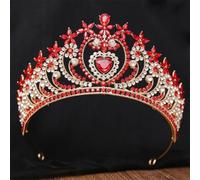 Elegant AB Heart Crystal Tiara Crown For Women Girls Wedding Party Rhinestone Crown Hair Dress Jewelry gold red