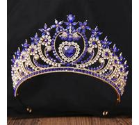Elegant AB Heart Crystal Tiara Crown For Women Girls Wedding Party Rhinestone Crown Hair Dress Jewelry gold blue