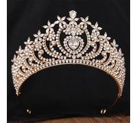 Elegant AB Heart Crystal Tiara Crown For Women Girls Wedding Party Rhinestone Crown Hair Dress Jewelry gold