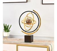 Elegant Abstract Globe Decor, Large Metal Sculpture Ornaments Statue Art with Rectangle Base for Home & Office, Modern Black & Gold Art Piece (23x8x35cm)
