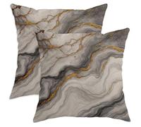 Elegant Abstract Marble Throw Pillow Covers Set of 2, Gray and Gold Decorative Cushion Cases for Living Room Sofa Bed Couch, Modern Home Decor 18x18 Inch