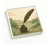 Elegant Acrylic Coaster Gift - Regency Era Garden Quill Design for Classic Novel Lovers Pride and Prejudice, Decorative Home Accessory