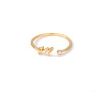 Elegant Adjustable Copper Ring with 26 Letter Design Adorned with Zircon for Glamour (Letter of M)