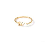 Elegant Adjustable Copper Ring with 26 Letter Design Adorned with Zircon for Glamour (Letter W)