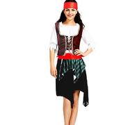 Elegant Adult Cosplay Costume Blouse with Corsage Skirt Bandana for Mutiny Carnival Halloween Theme Party Fancy Dress (Coffee, One Size)