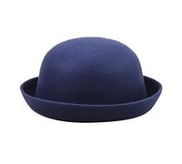 Elegant Adults Solid Hat Roll Up Brim Panama Bowler Hat Bucket Hat Mens Womens Classic Wool Round Bowler Hats Cap Mini Bag Navy