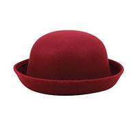 Elegant Adults Solid Hat Roll Up Brim Panama Bowler Hat Bucket Hat Mens Womens Classic Wool Round Bowler Hats Cap Bucket Hat 60 (Wine, One Size)